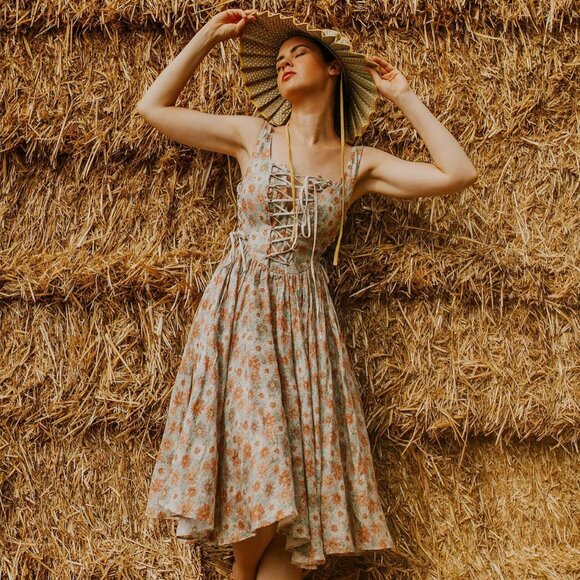 Linennaive NWT Adelia 17 Lace up linen daisy corset dress size 3xl xxxl 2x 3x - Picture 1 of 10